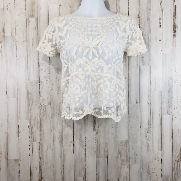 Zara Collection Tops - ZARA Collection Womens Top Ivory Sheer Mesh Floral